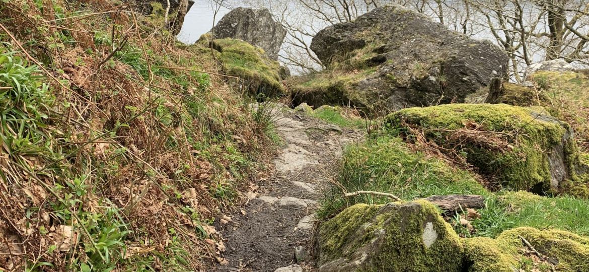 Rocky path with loch behind