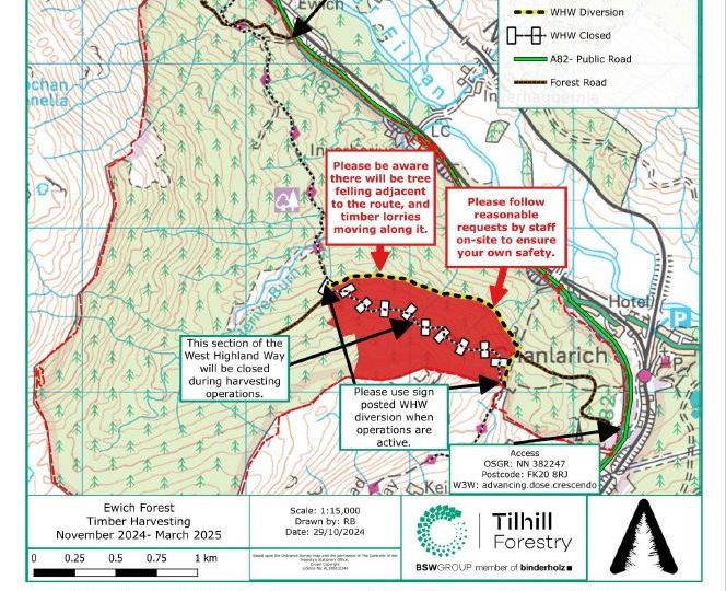 Map showing forestry works in Ewich Forest